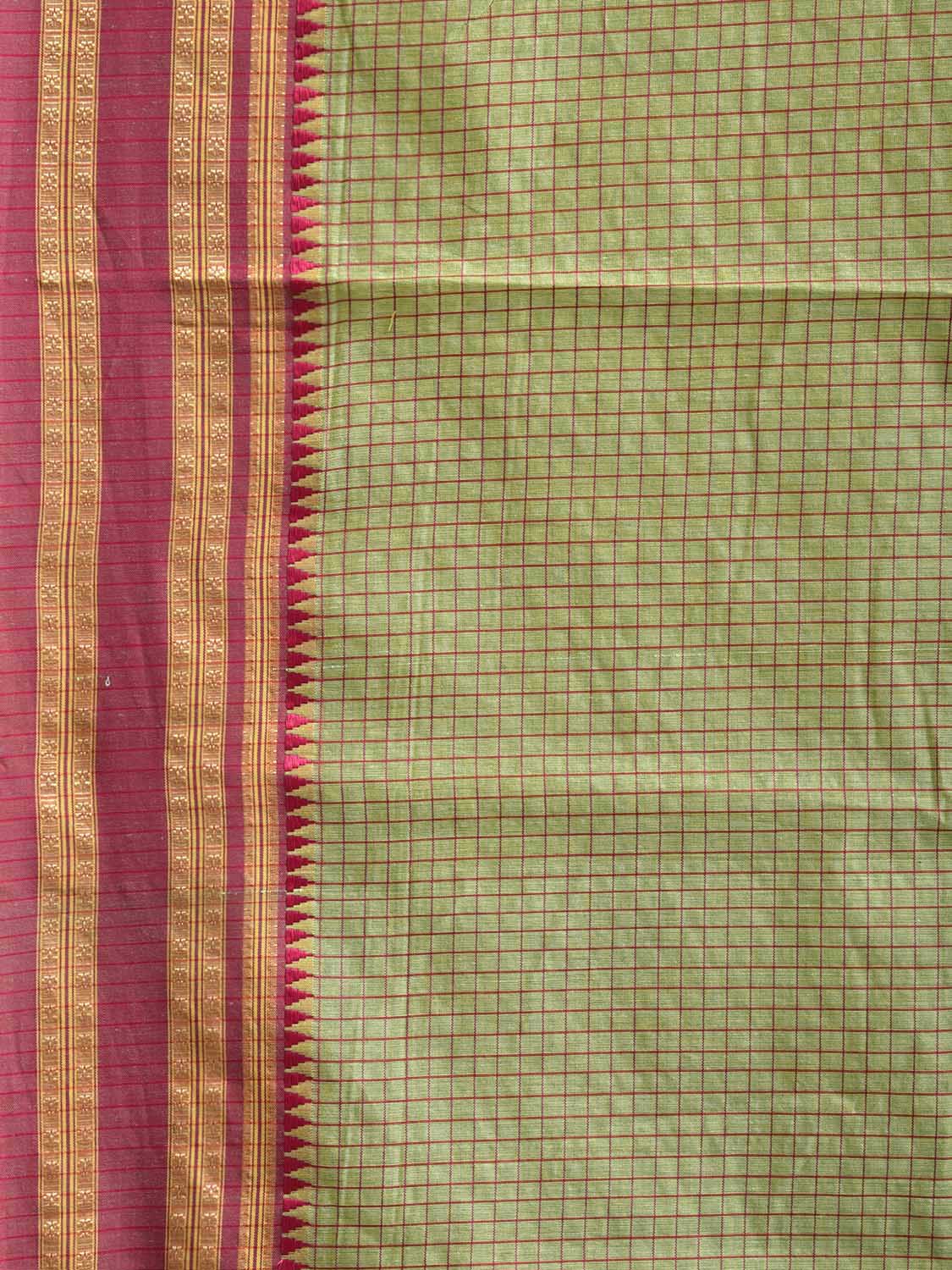 Sea Green and Red Bamboo Cotton Saree with Checks Design No Blouse bc1091