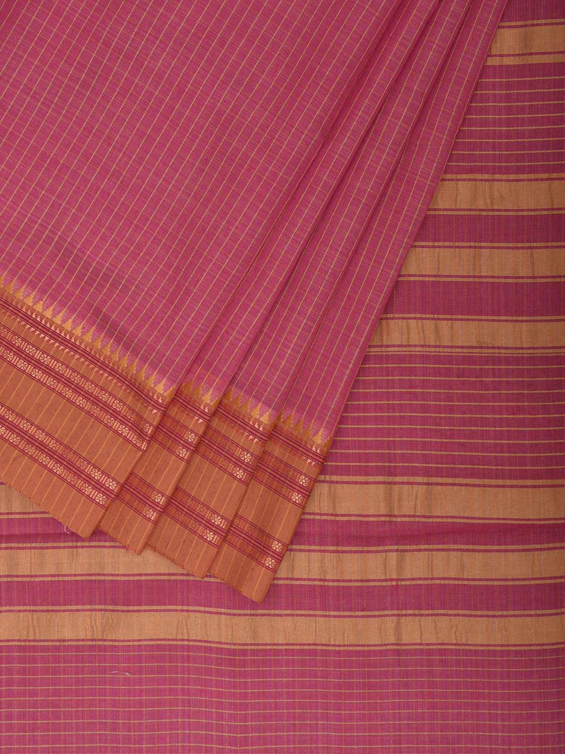 Pink and Mustard Bamboo Cotton Saree with Checks Design No Blouse bc1092