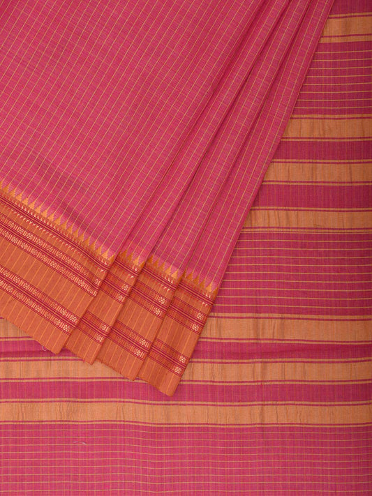 Pink and Mustard Bamboo Cotton Saree with Checks Design No Blouse bc1092