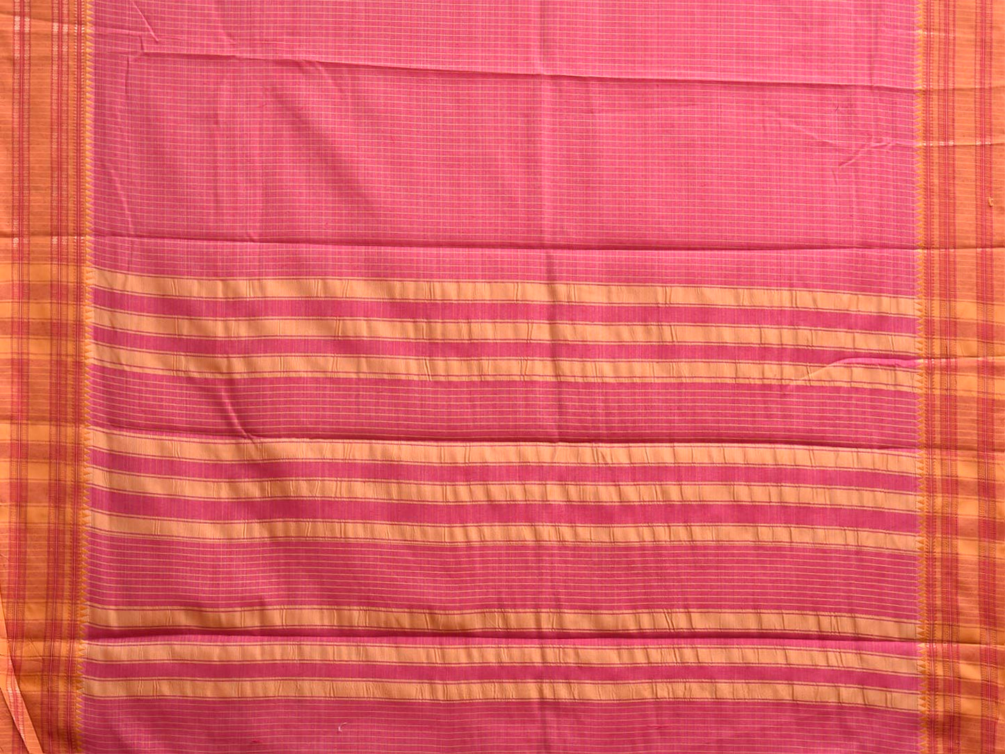 Pink and Mustard Bamboo Cotton Saree with Checks Design No Blouse bc1092
