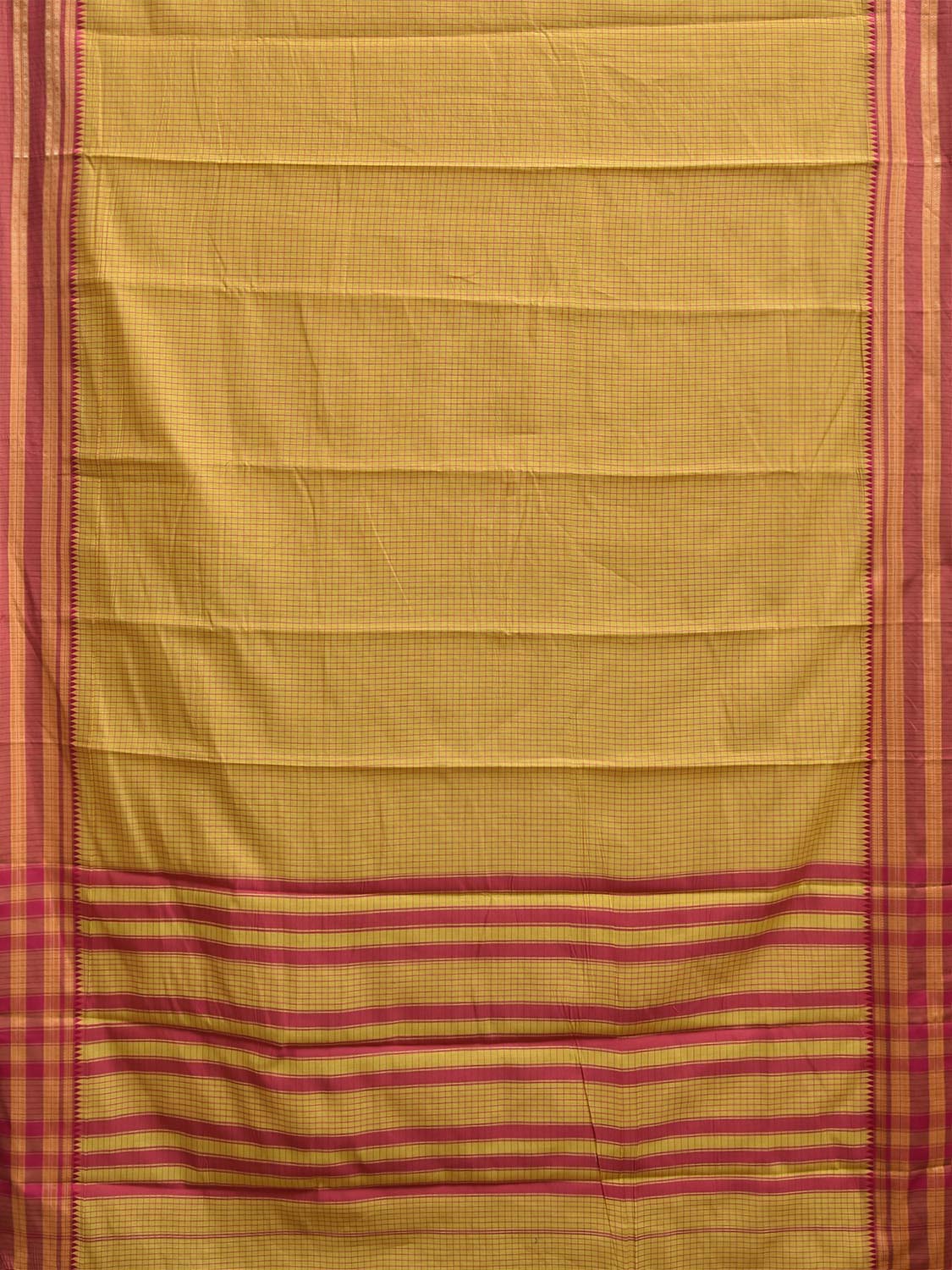 Yellow and Red Bamboo Cotton Saree with Checks Design No Blouse bc1093