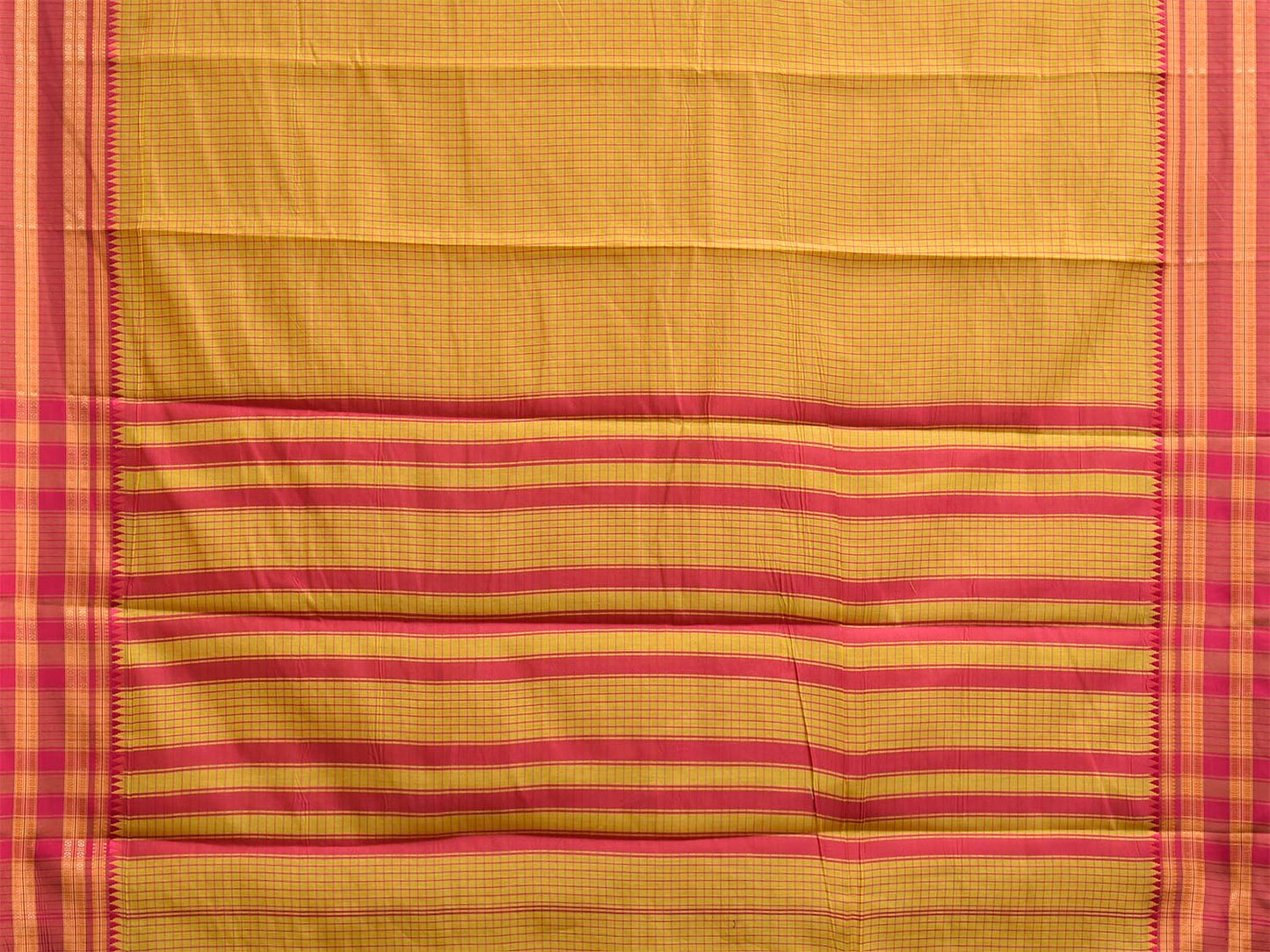 Yellow and Red Bamboo Cotton Saree with Checks Design No Blouse bc1093