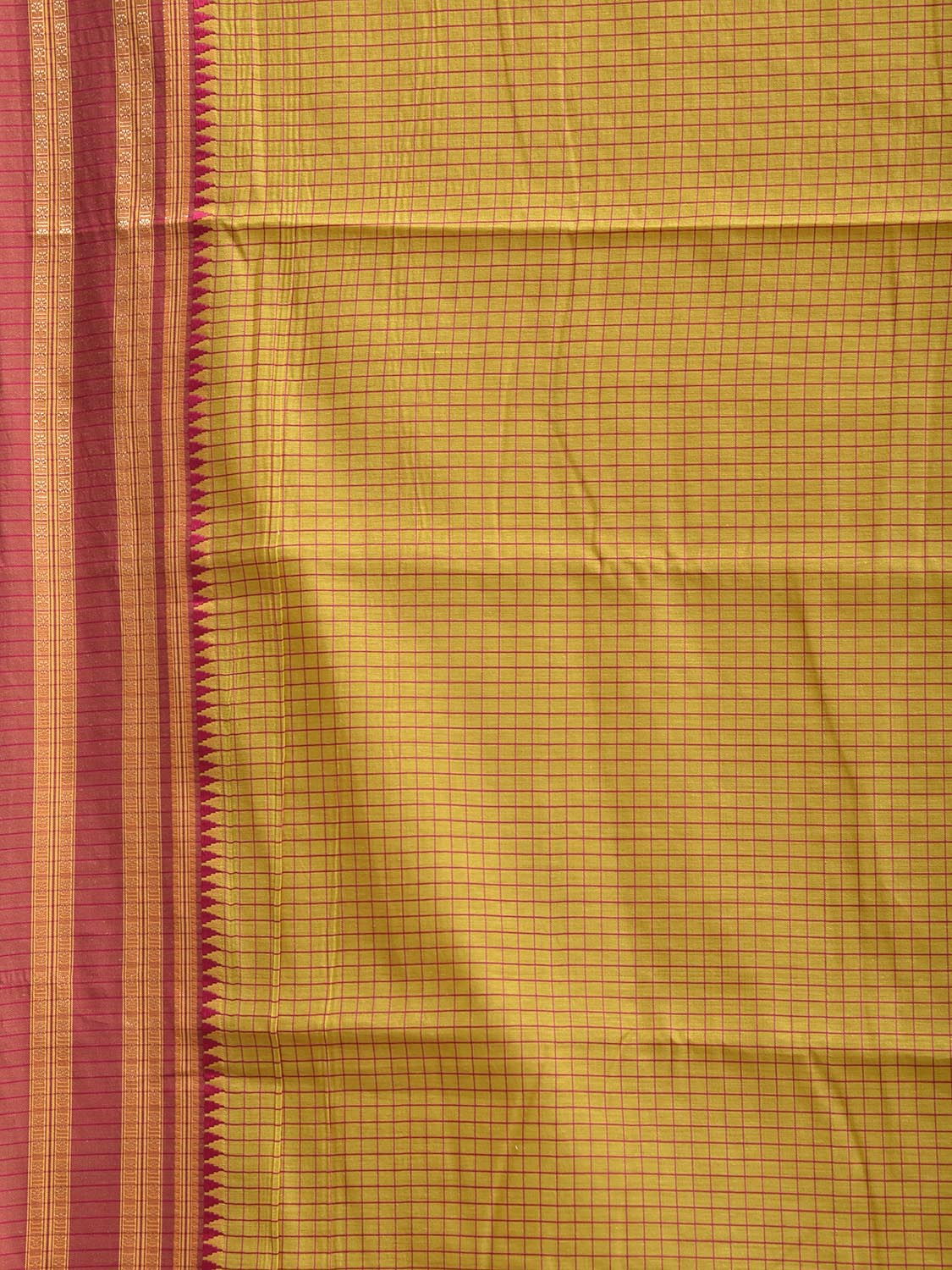 Yellow and Red Bamboo Cotton Saree with Checks Design No Blouse bc1093