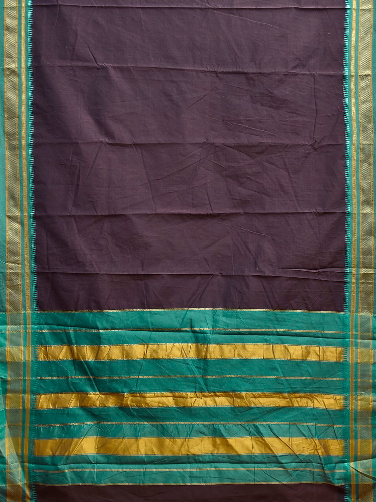 Dark Brown and Green Bamboo Cotton Plain Saree with Contrast Pallu Design No Blouse bc1094