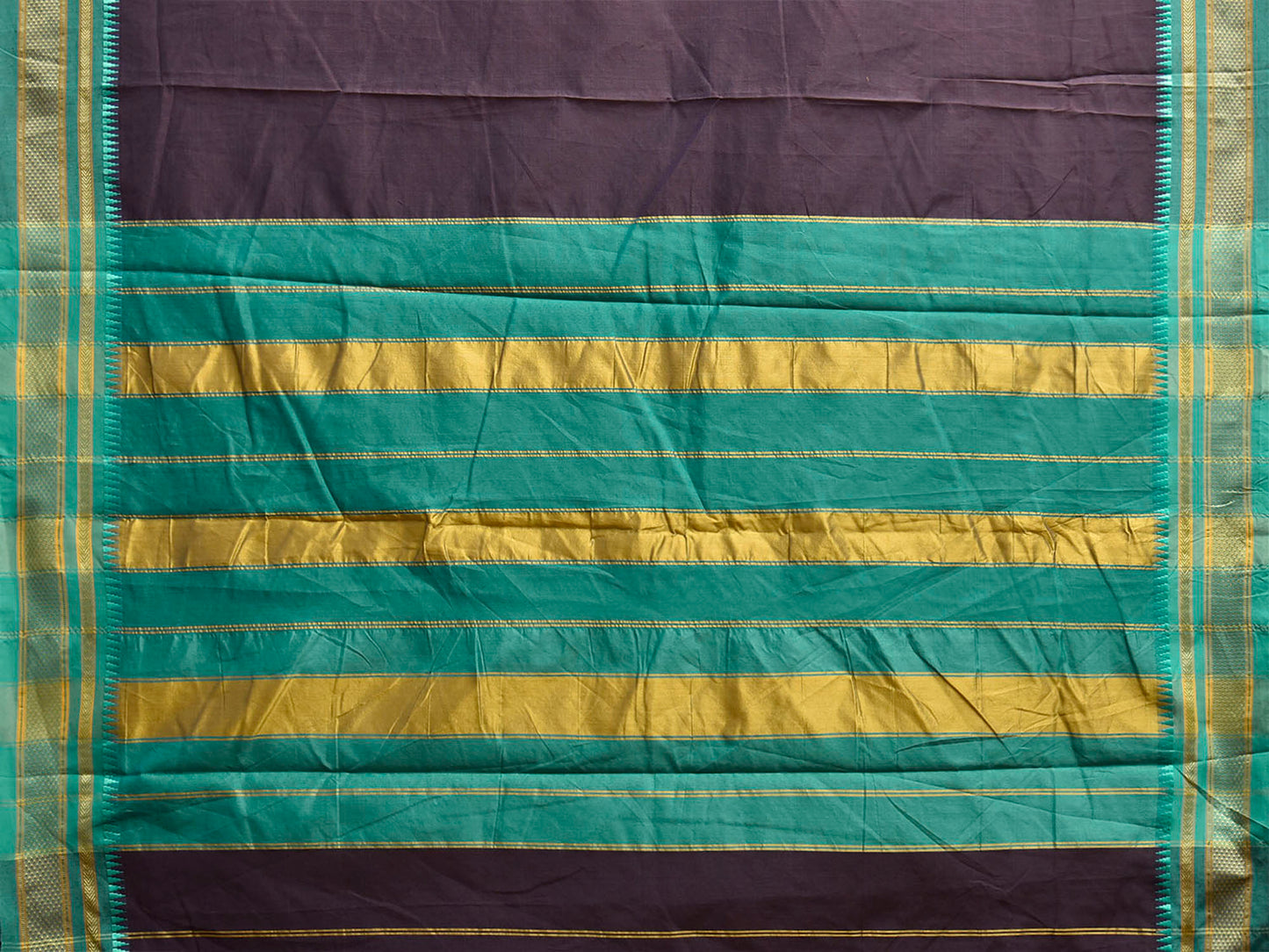 Dark Brown and Green Bamboo Cotton Plain Saree with Contrast Pallu Design No Blouse bc1094
