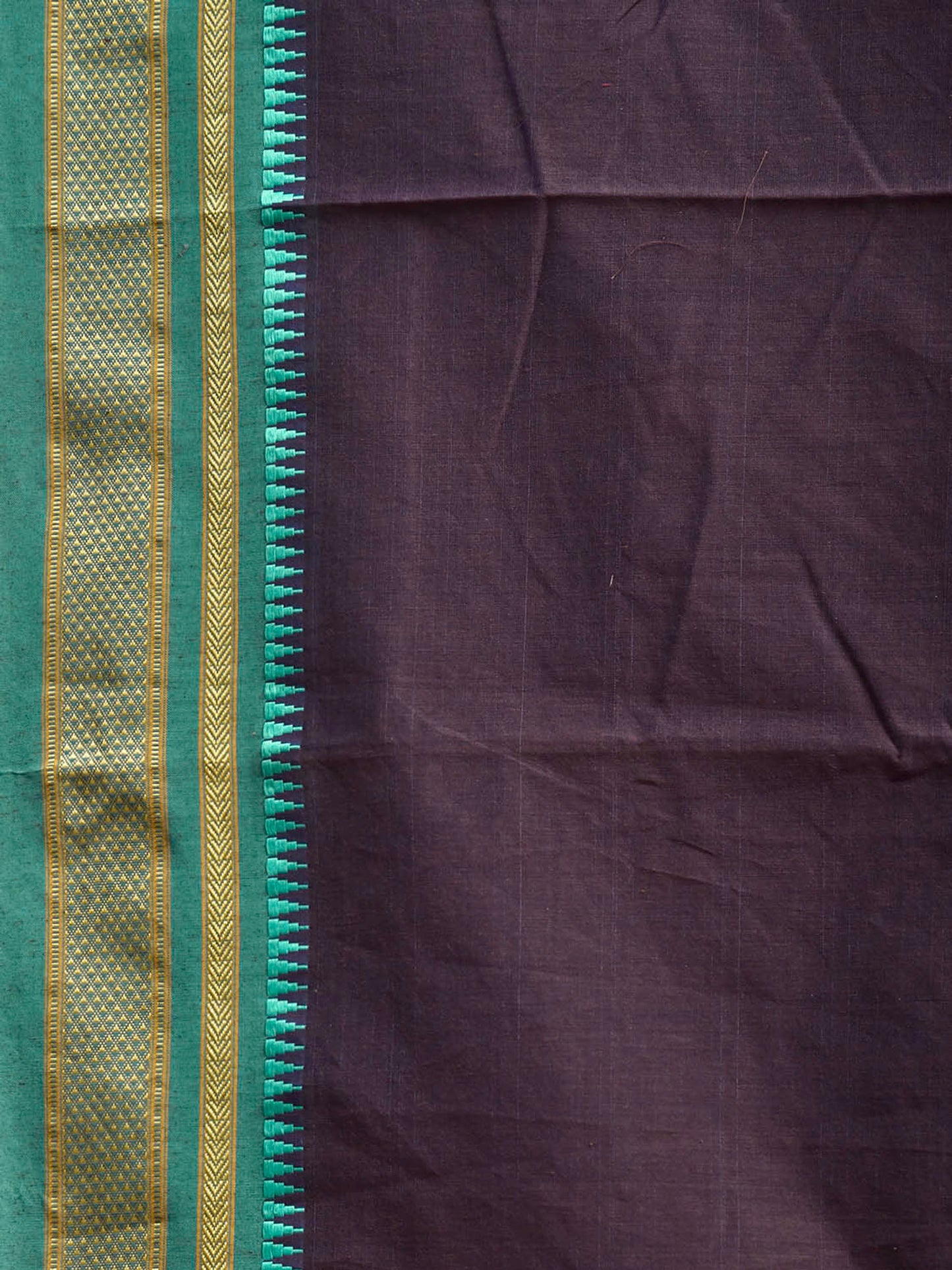 Dark Brown and Green Bamboo Cotton Plain Saree with Contrast Pallu Design No Blouse bc1094