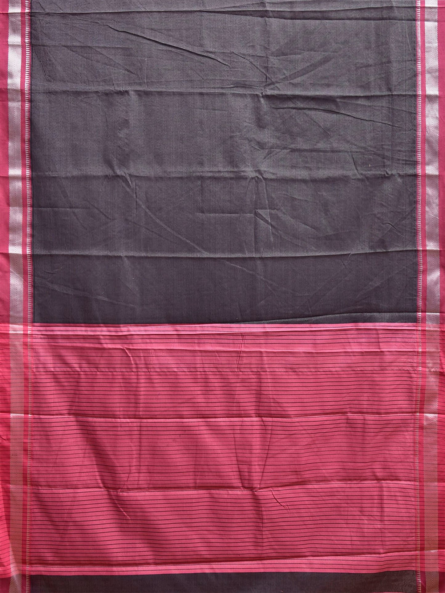 Black and Pink Bamboo Cotton Saree with Strips Design No Blouse bc1095
