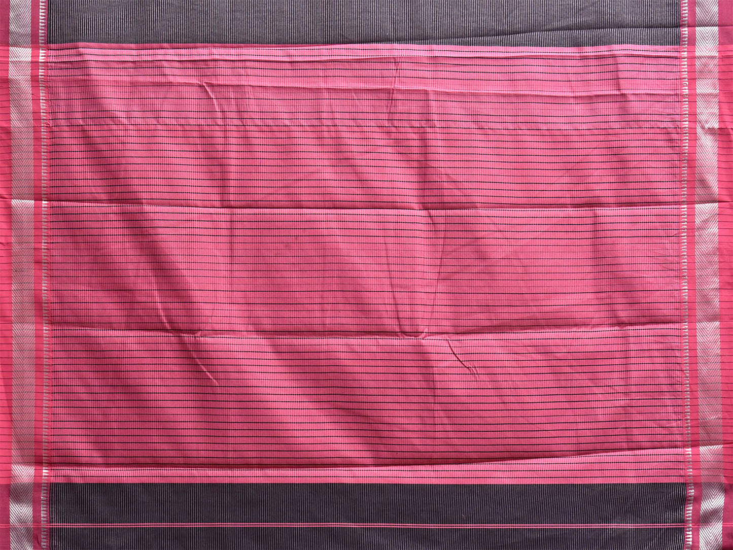 Black and Pink Bamboo Cotton Saree with Strips Design No Blouse bc1095