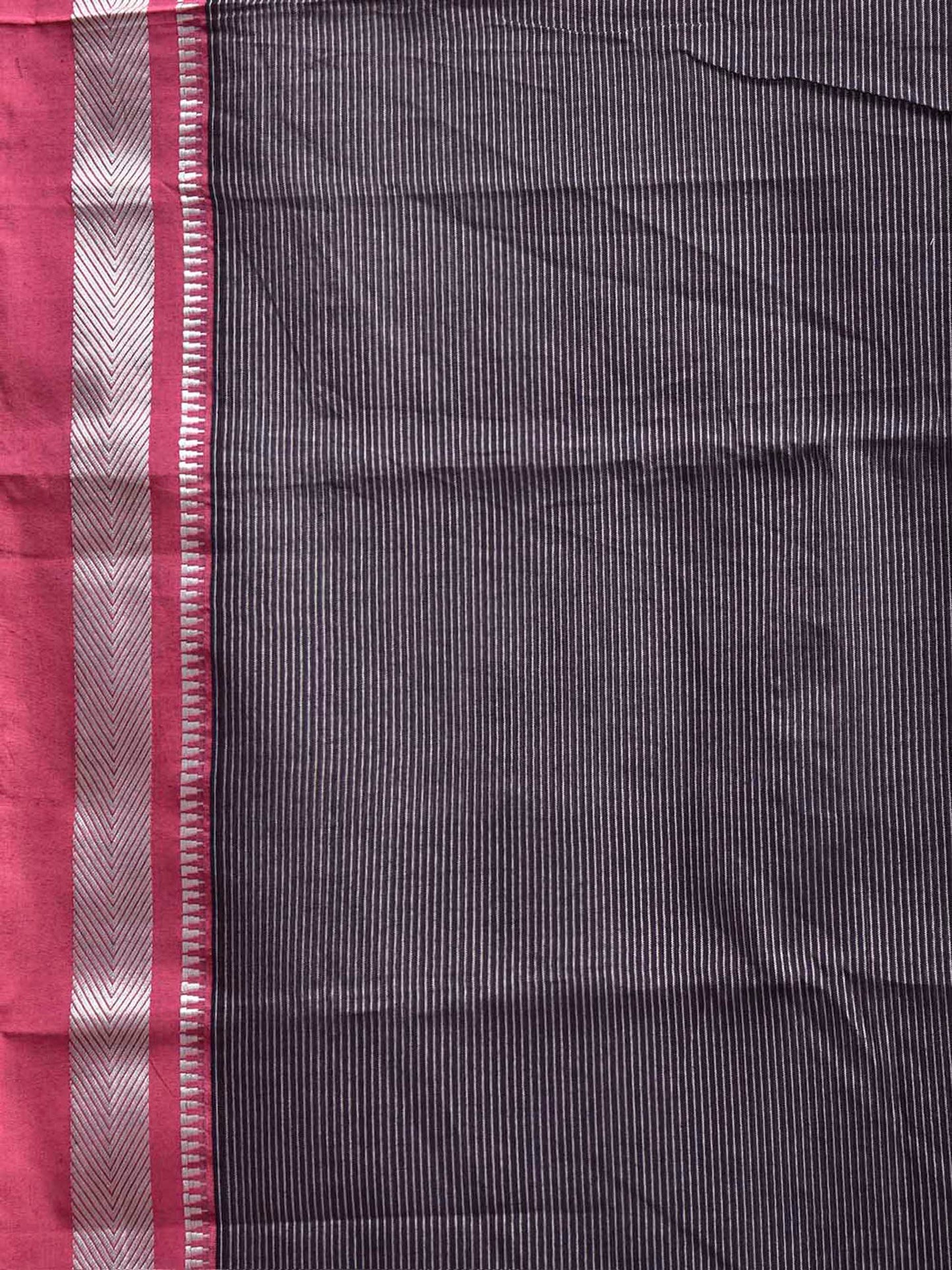 Black and Pink Bamboo Cotton Saree with Strips Design No Blouse bc1095