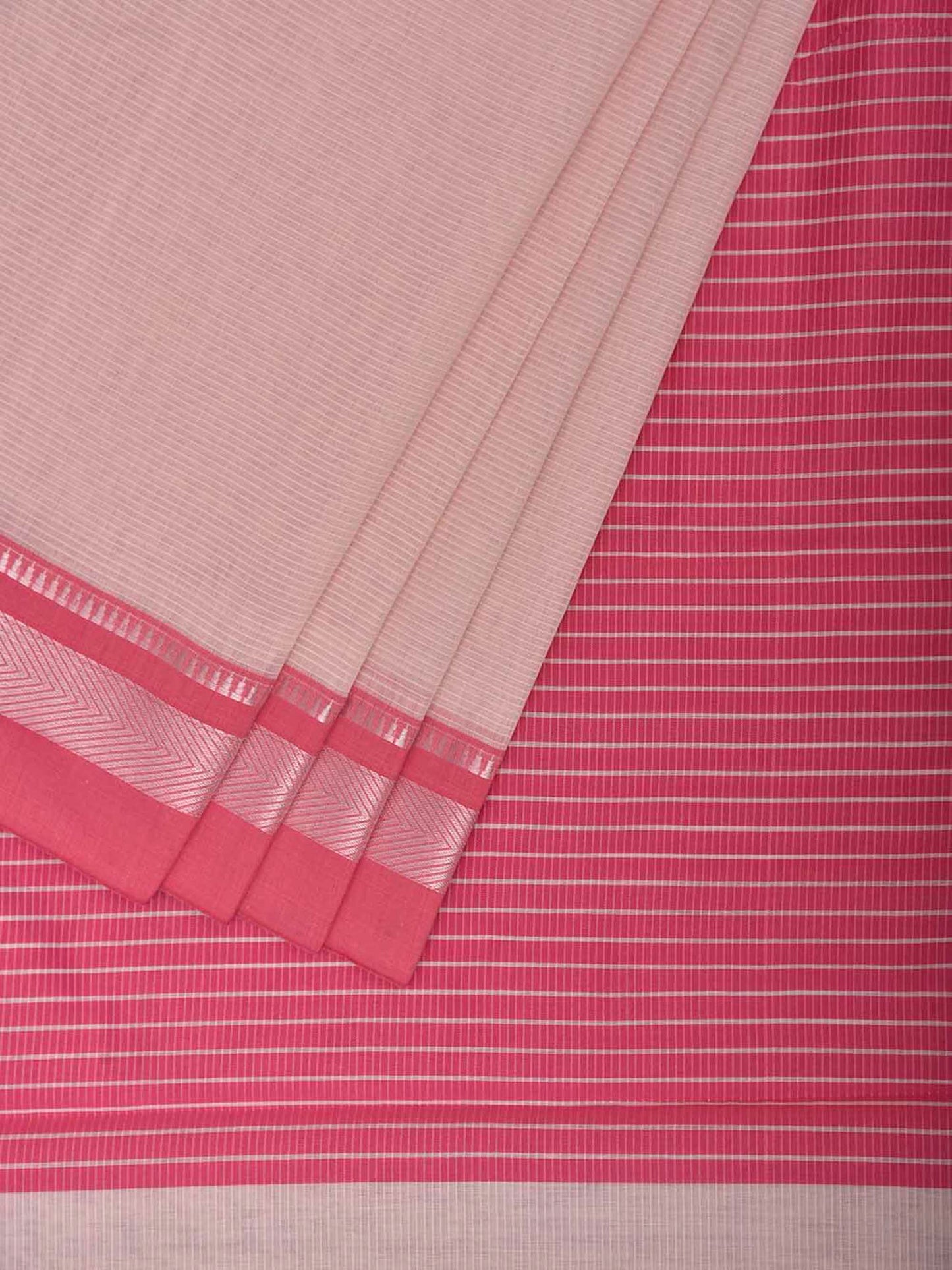 Cream and Pink Bamboo Cotton Saree with Strips Design No Blouse bc1096