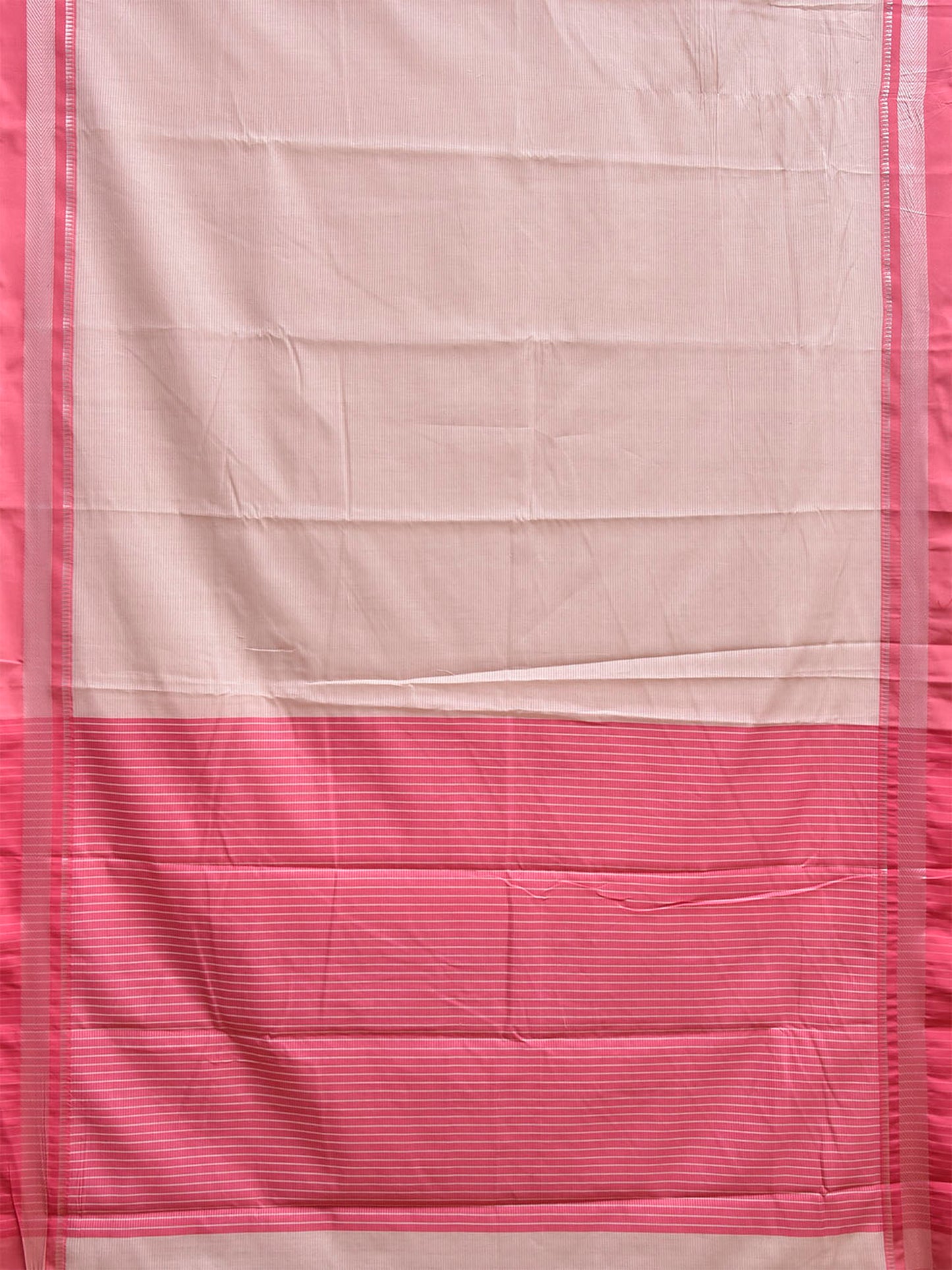 Cream and Pink Bamboo Cotton Saree with Strips Design No Blouse bc1096