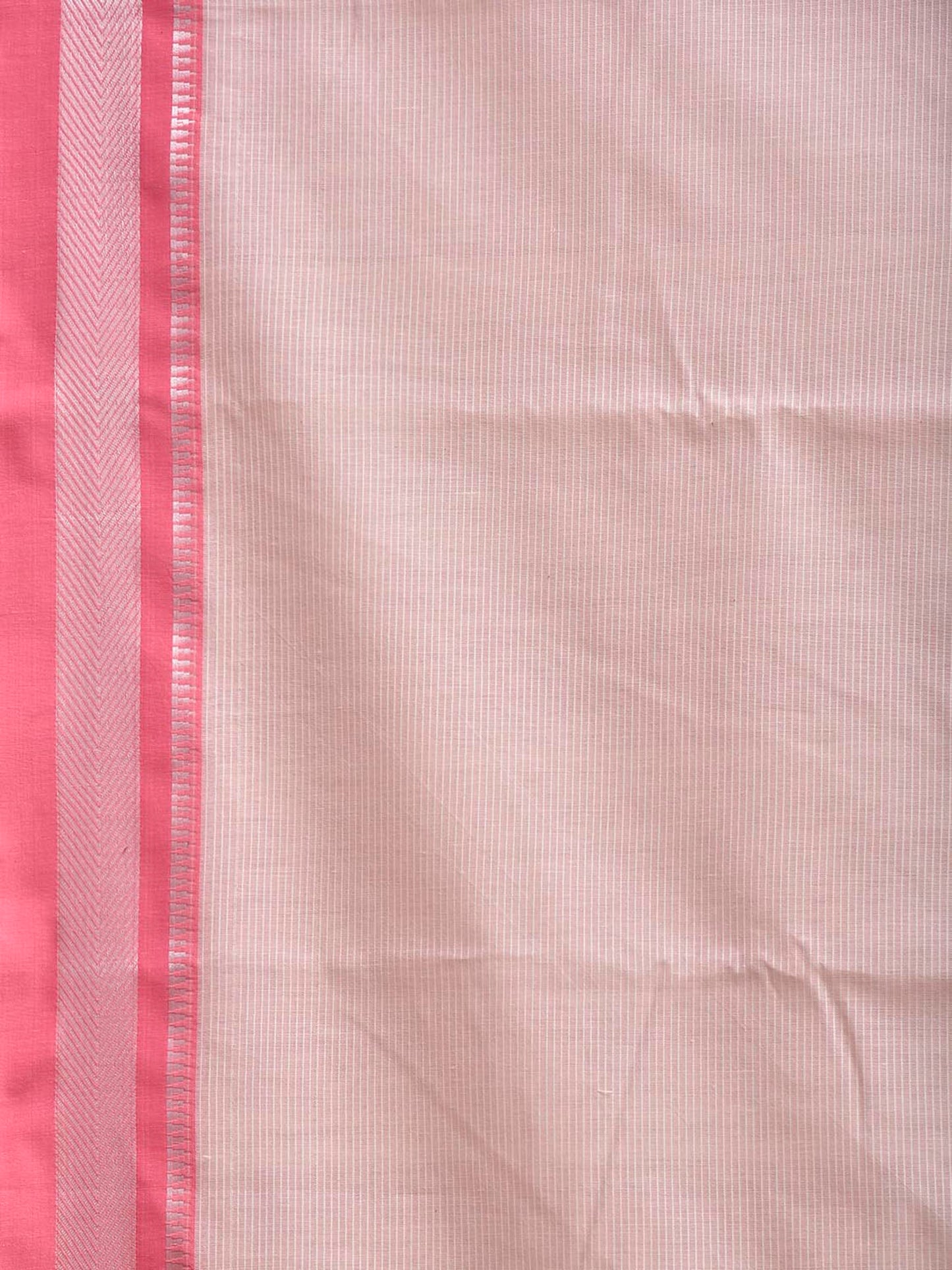 Cream and Pink Bamboo Cotton Saree with Strips Design No Blouse bc1096