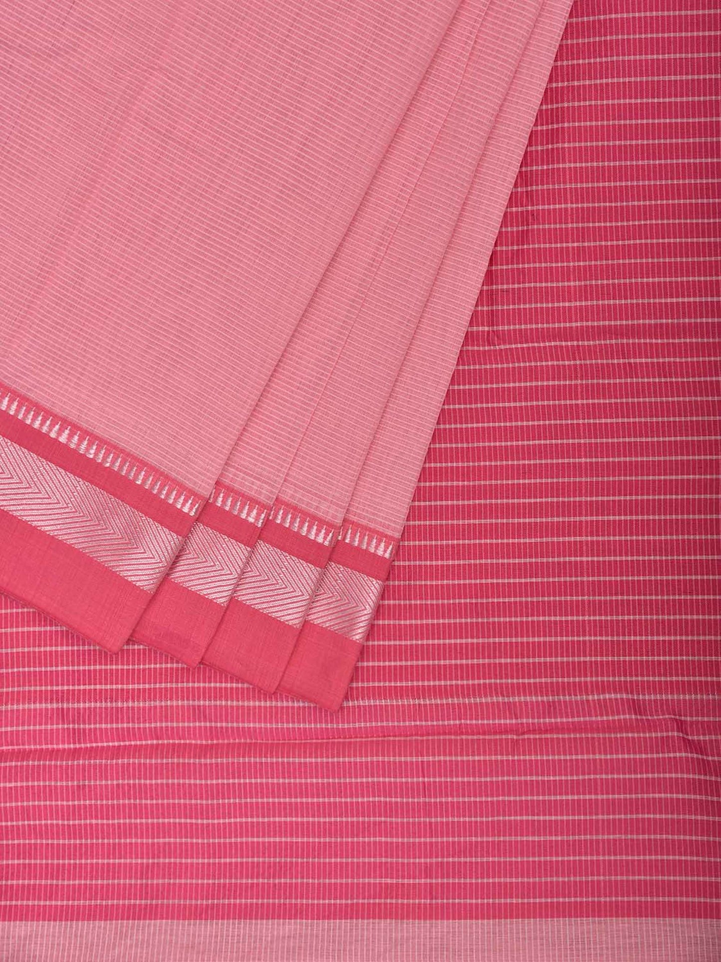 Baby Pink and Pink Bamboo Cotton Saree with Strips Design No Blouse bc1098