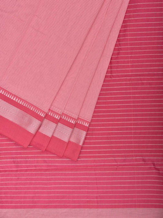 Baby Pink and Pink Bamboo Cotton Saree with Strips Design No Blouse bc1098