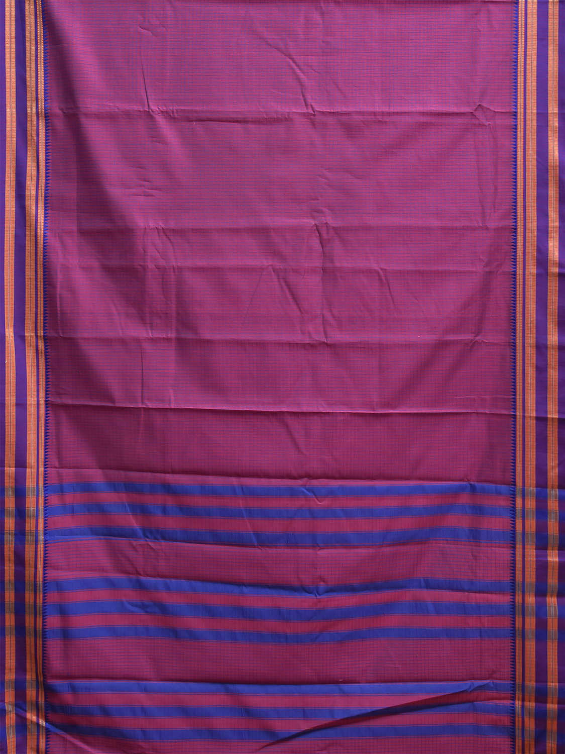 Pink and Blue Bamboo Cotton Saree with Checks Design No Blouse bc1099