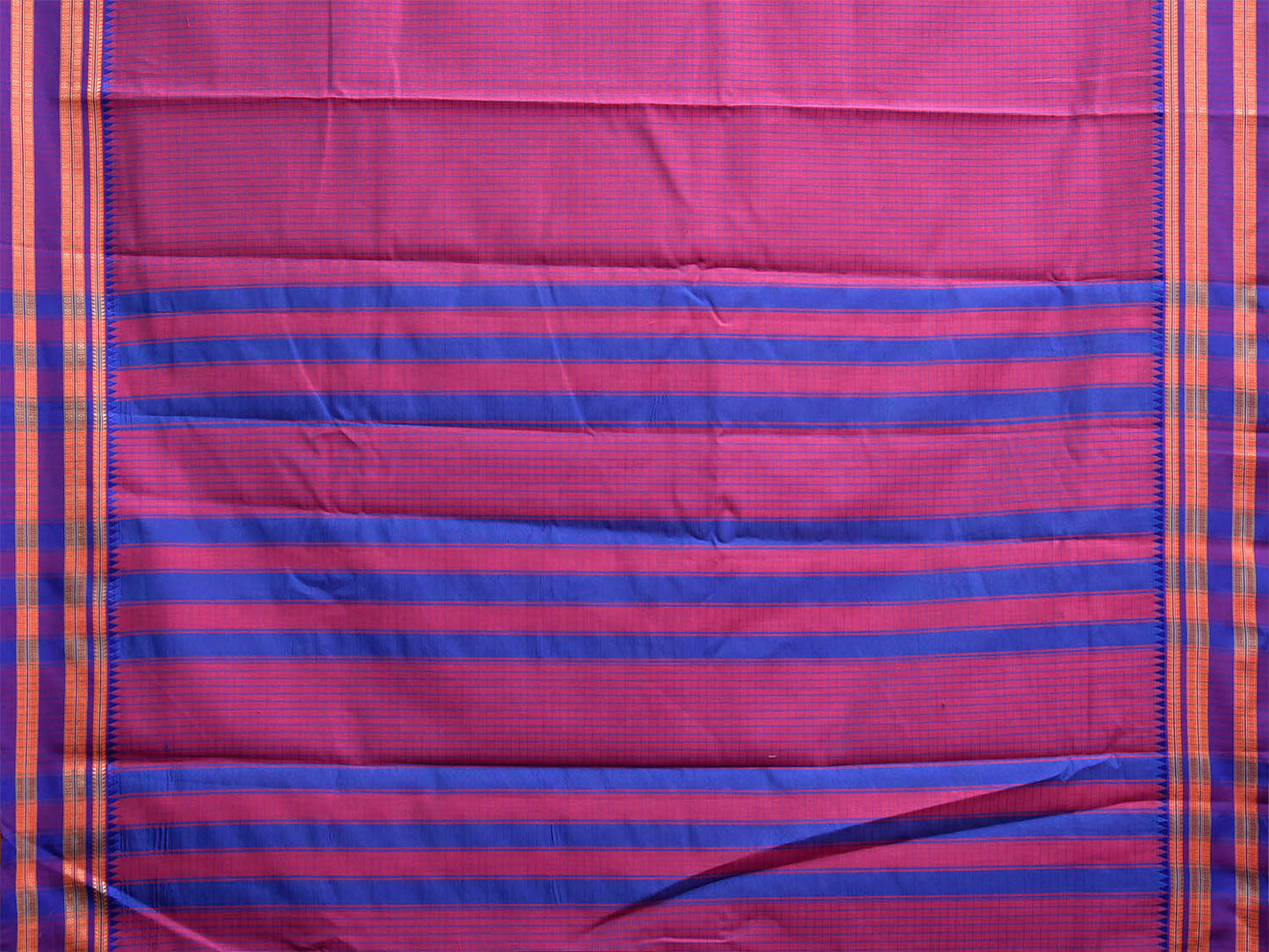 Pink and Blue Bamboo Cotton Saree with Checks Design No Blouse bc1099