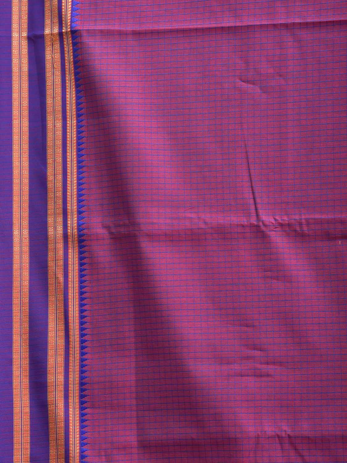 Pink and Blue Bamboo Cotton Saree with Checks Design No Blouse bc1099