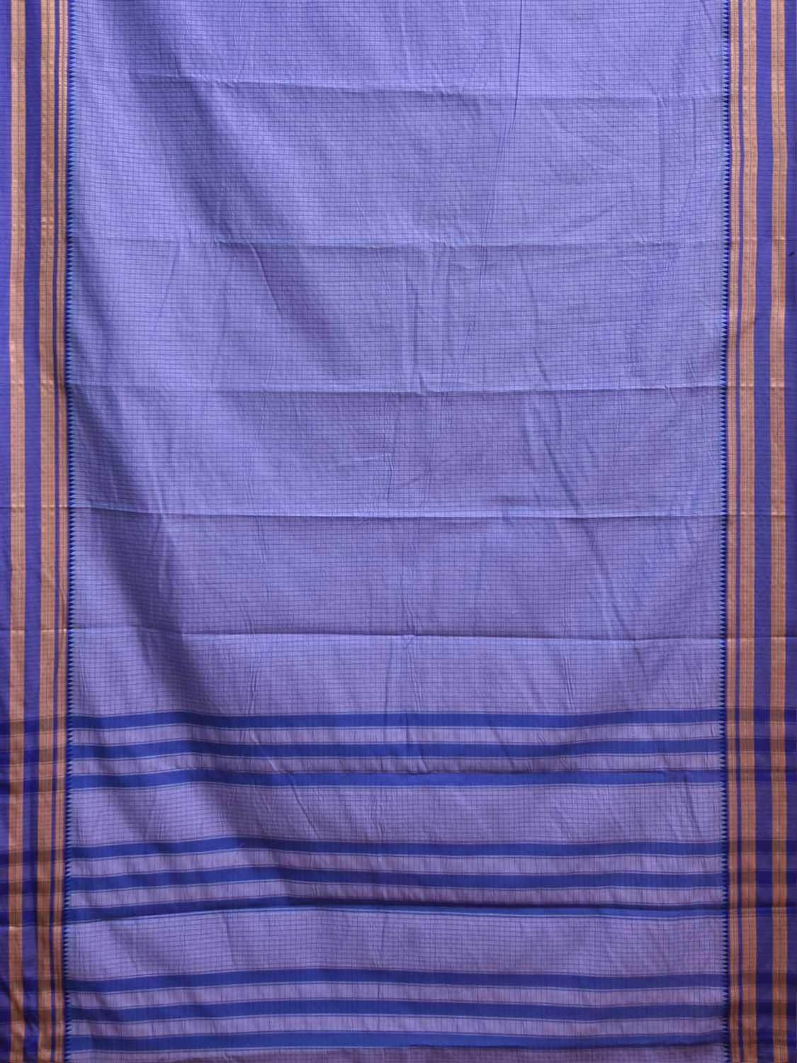 Lavender and Blue Bamboo Cotton Saree with Checks Design No Blouse bc1101