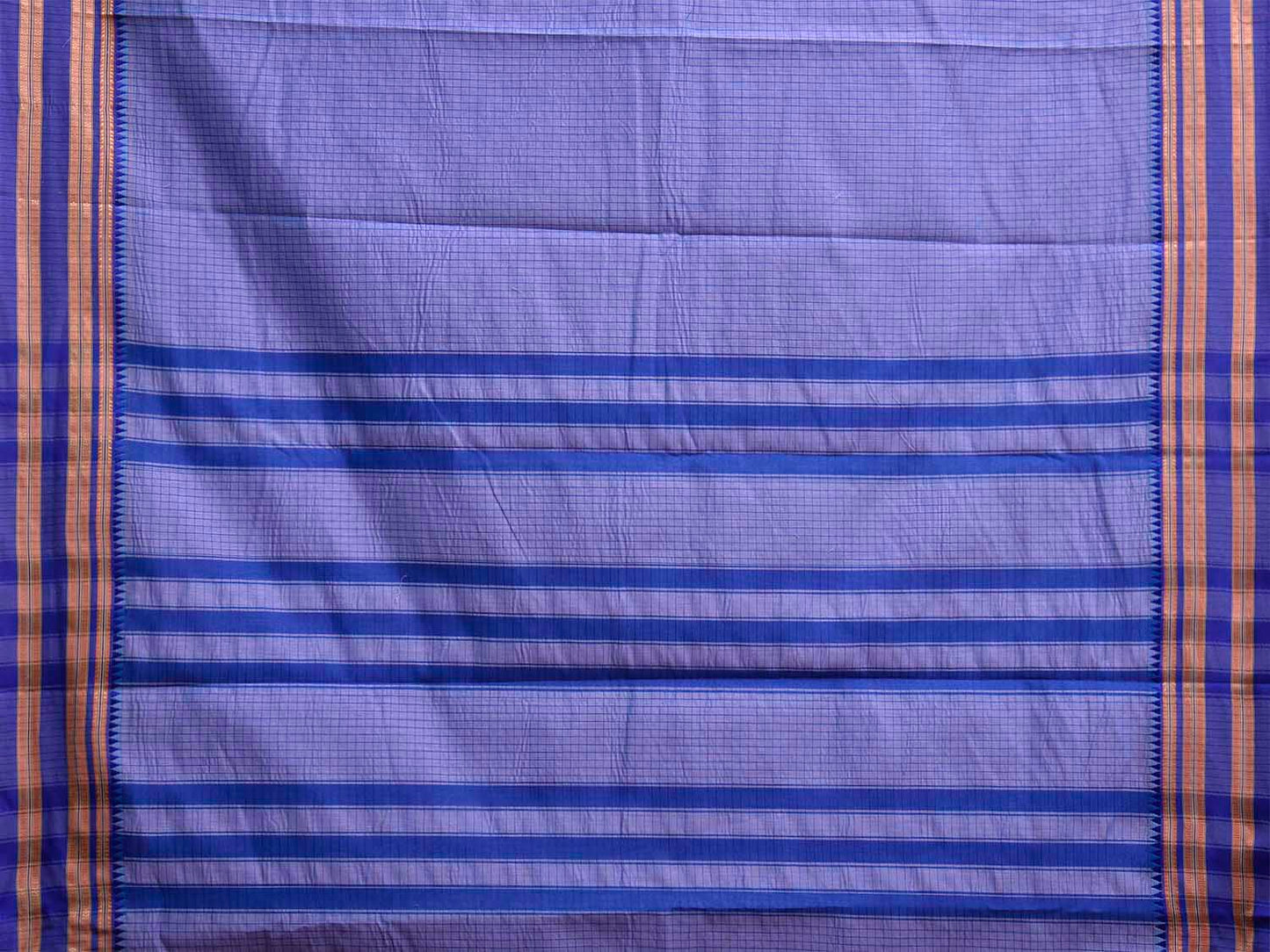 Lavender and Blue Bamboo Cotton Saree with Checks Design No Blouse bc1101