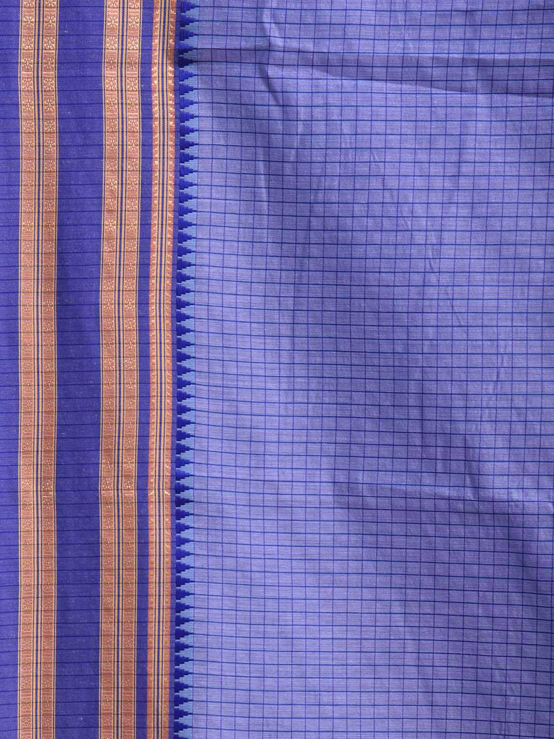 Lavender and Blue Bamboo Cotton Saree with Checks Design No Blouse bc1101