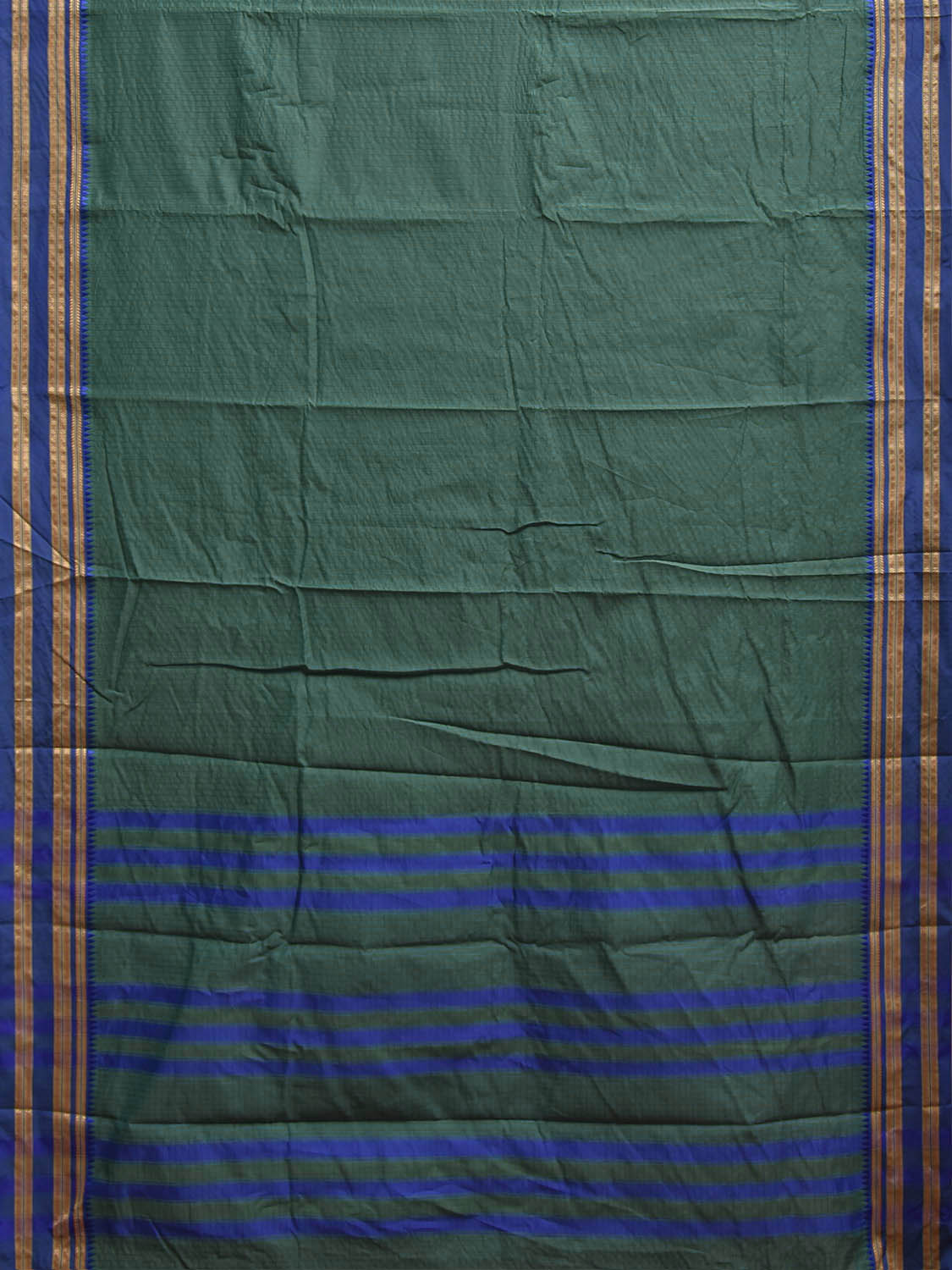 Green and Blue Bamboo Cotton Saree with Checks Design No Blouse bc1102