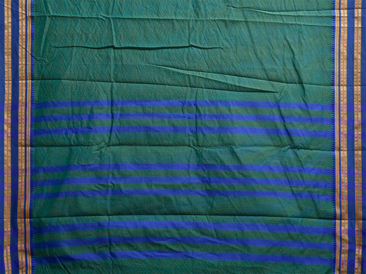 Green and Blue Bamboo Cotton Saree with Checks Design No Blouse bc1102