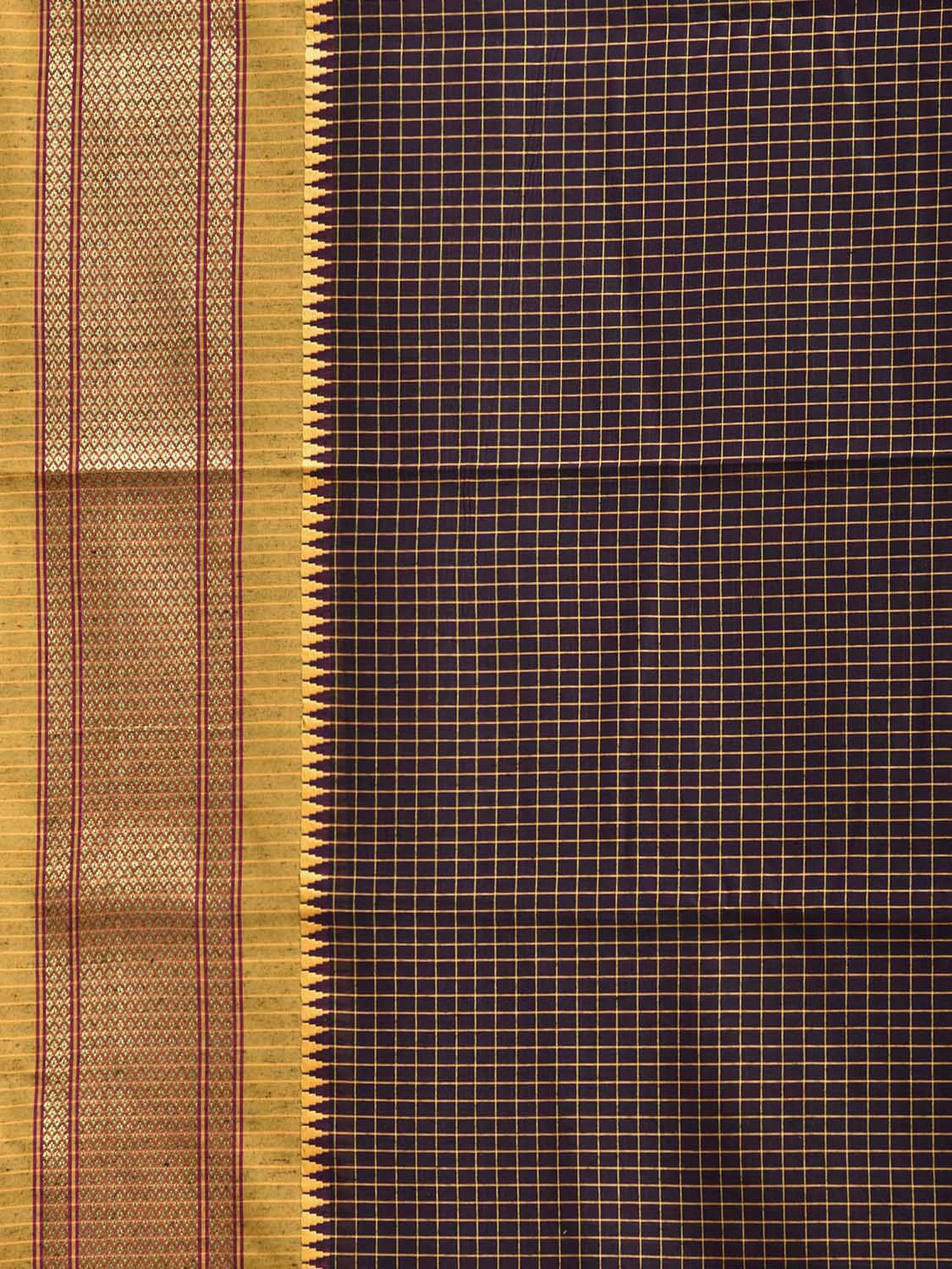Dark Wine and Mustard Bamboo Cotton Saree with Checks and Paithani Border Design No Blouse bc1104
