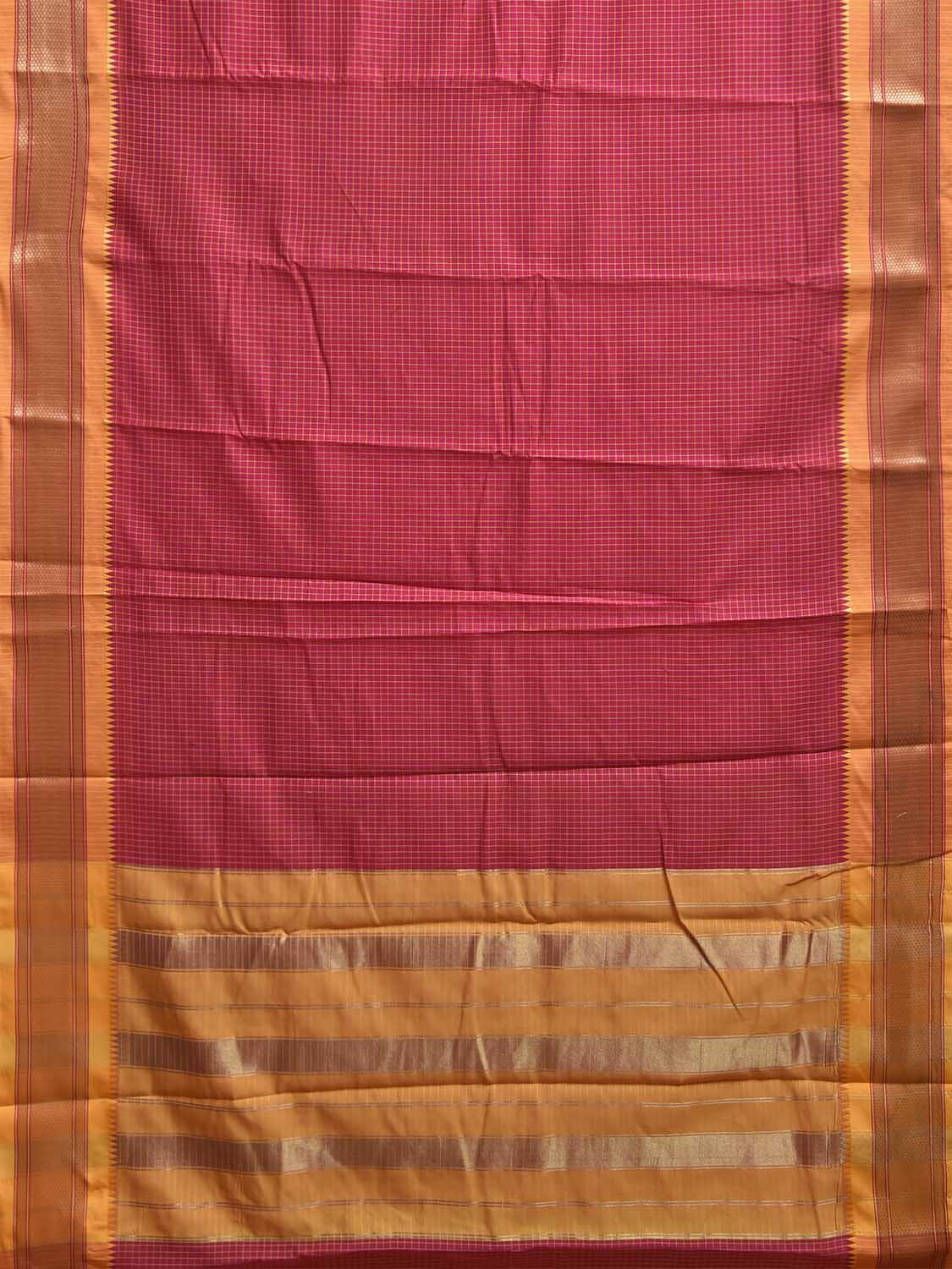 Pink and Mustard Bamboo Cotton Saree with Checks and Paithani Border Design No Blouse bc1105