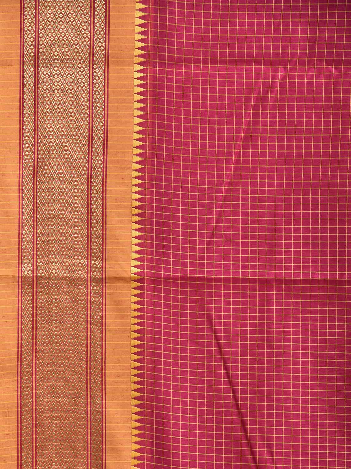 Pink and Mustard Bamboo Cotton Saree with Checks and Paithani Border Design No Blouse bc1105