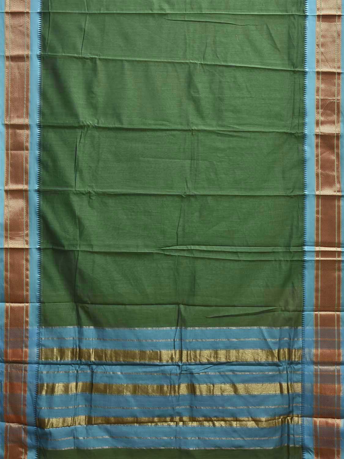 Green and Light Blue Bamboo Cotton Plain Saree with Contrast Pallu Design No Blouse bc1106