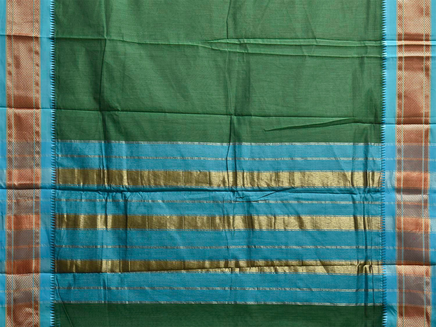 Green and Light Blue Bamboo Cotton Plain Saree with Contrast Pallu Design No Blouse bc1106