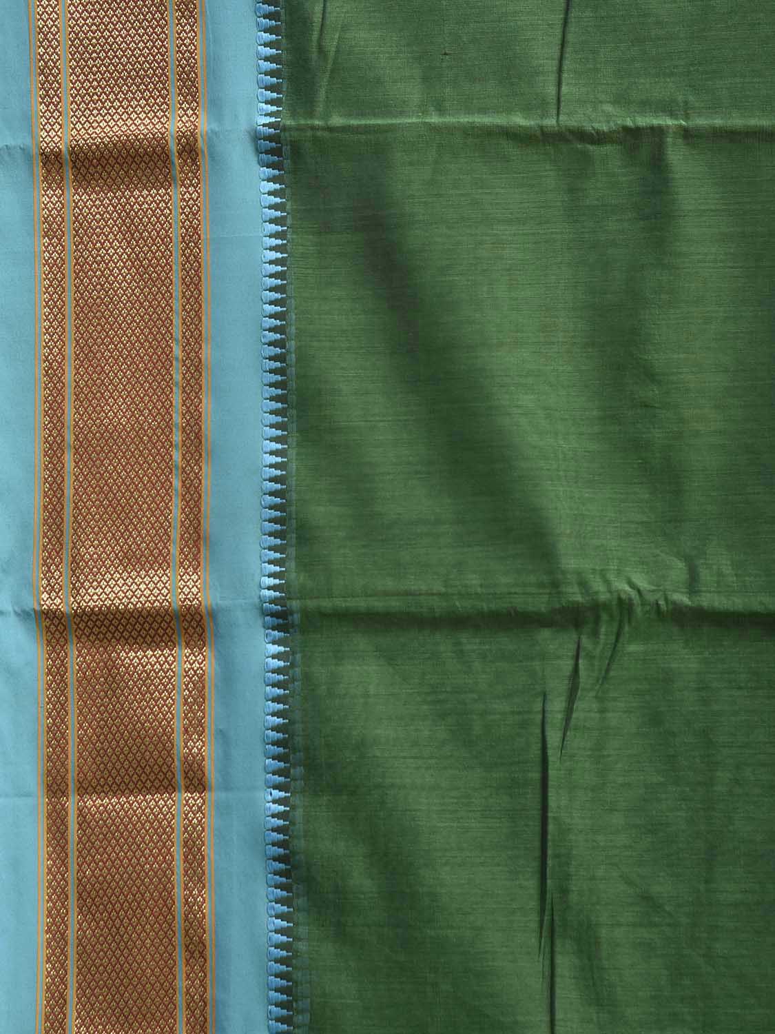 Green and Light Blue Bamboo Cotton Plain Saree with Contrast Pallu Design No Blouse bc1106