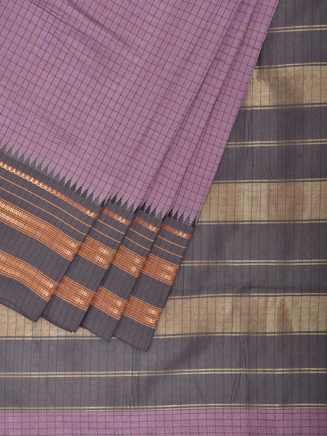 Light Pink and Grey Bamboo Cotton Viscose Silk Saree with Checks Design No Blouse bc1109