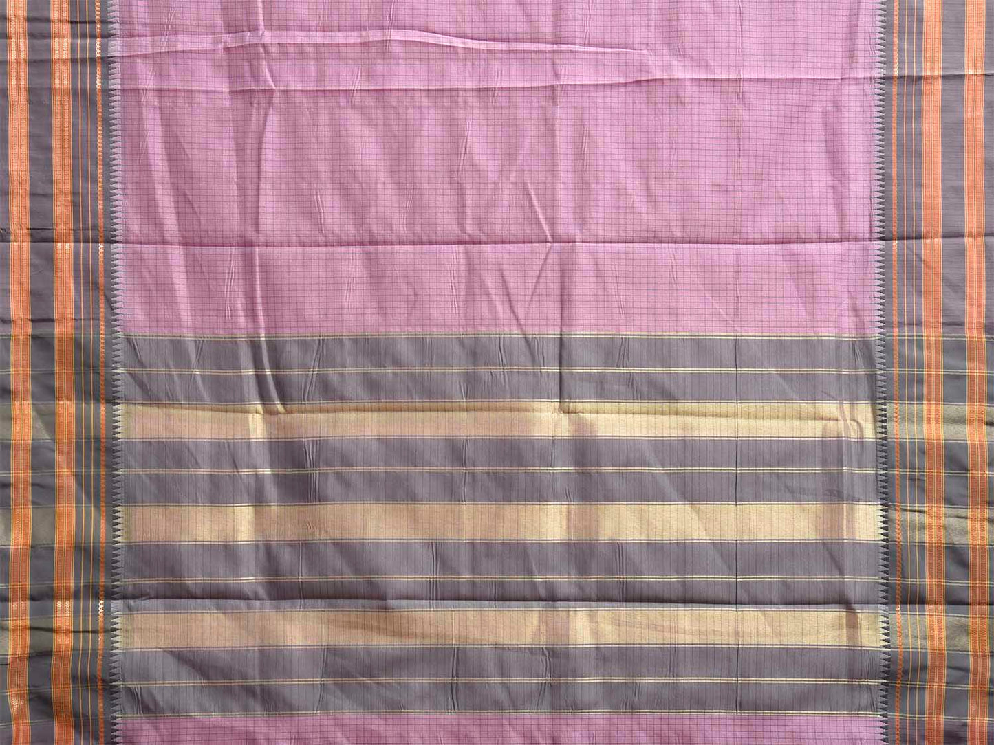 Light Pink and Grey Bamboo Cotton Viscose Silk Saree with Checks Design No Blouse bc1109