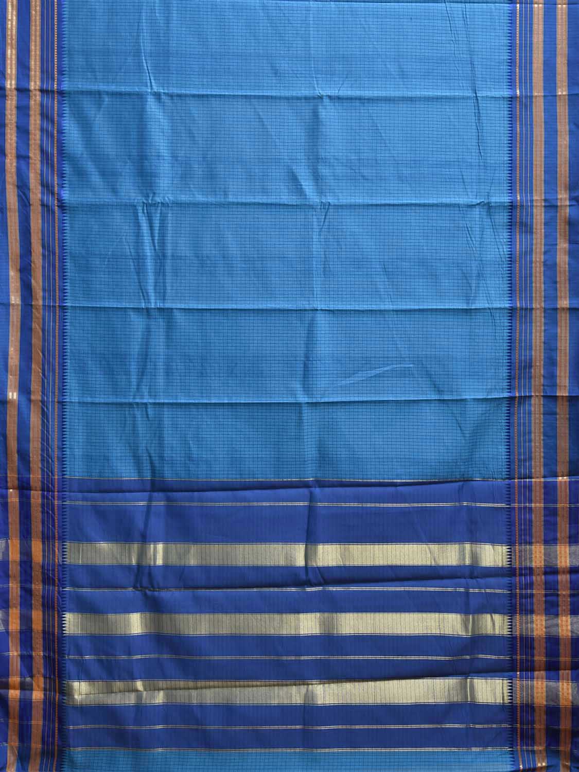 Blue Bamboo Cotton Viscose Silk Saree with Checks Design No Blouse bc1110