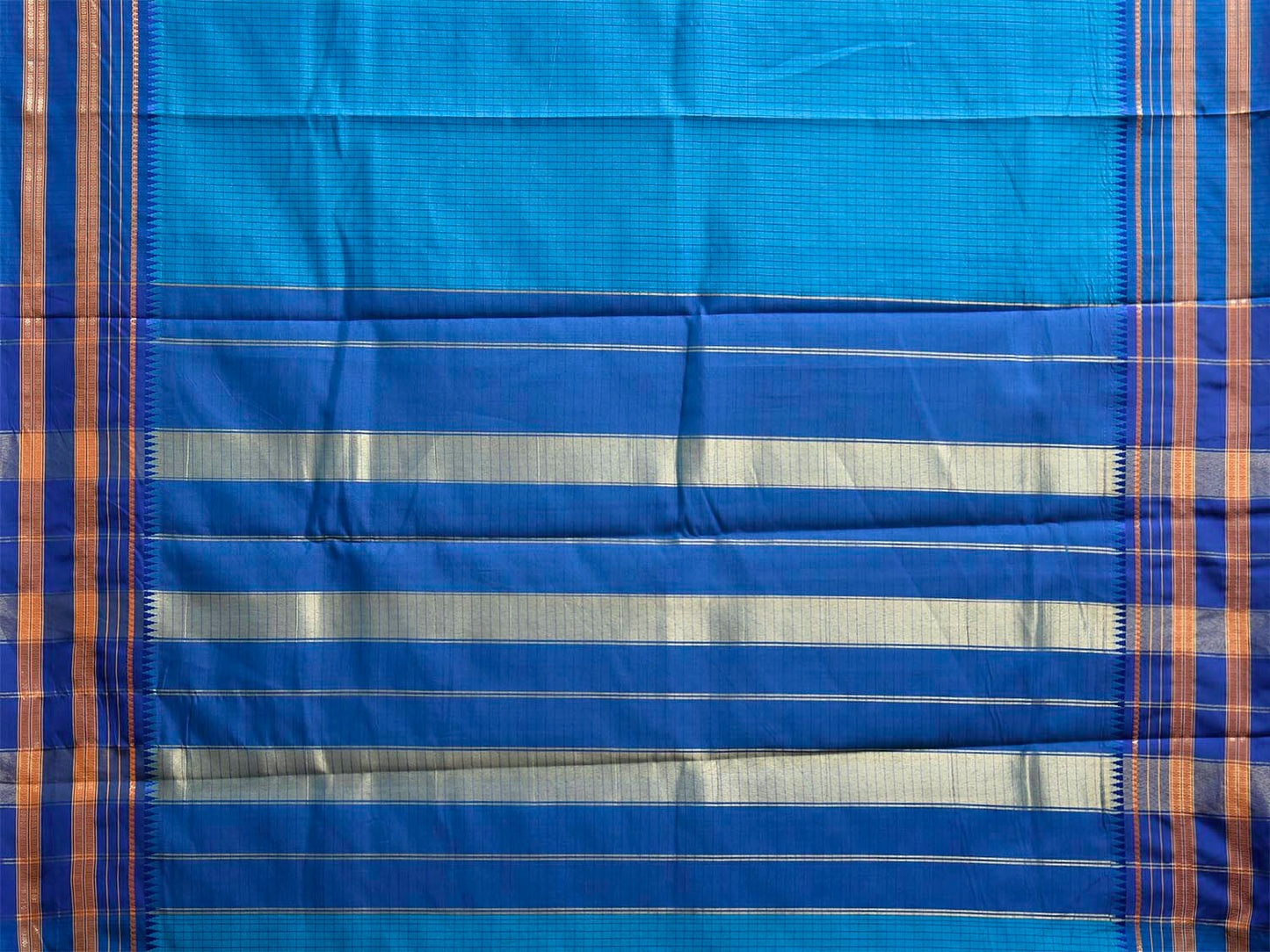 Blue Bamboo Cotton Viscose Silk Saree with Checks Design No Blouse bc1110