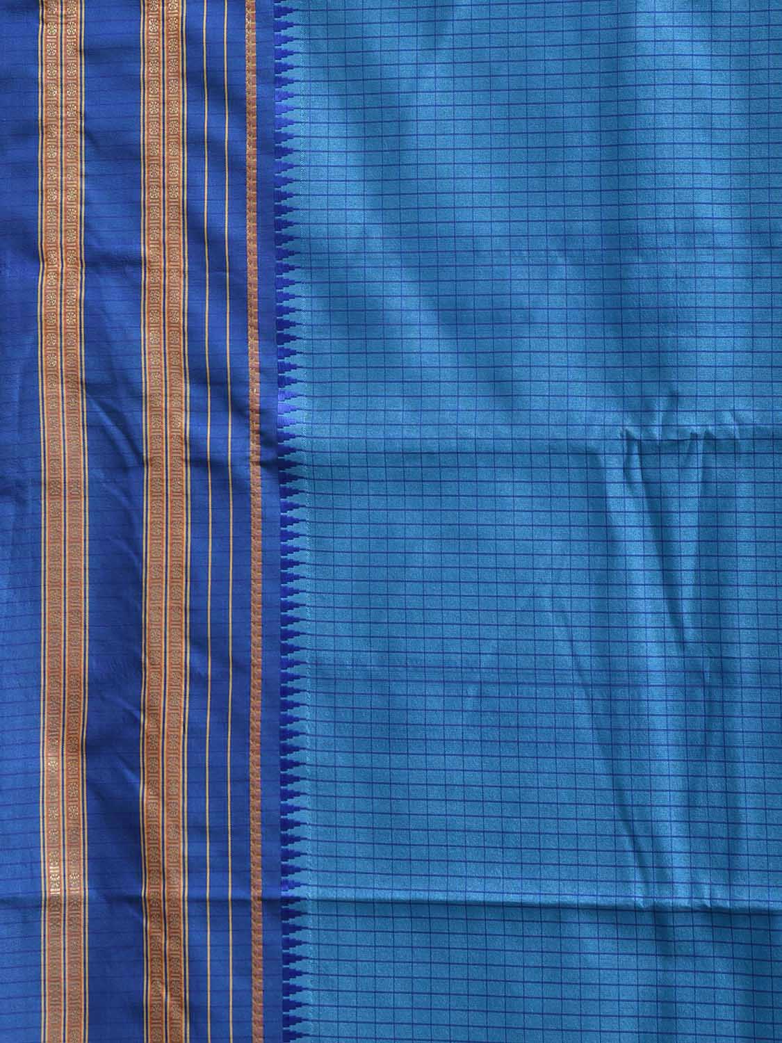 Blue Bamboo Cotton Viscose Silk Saree with Checks Design No Blouse bc1110