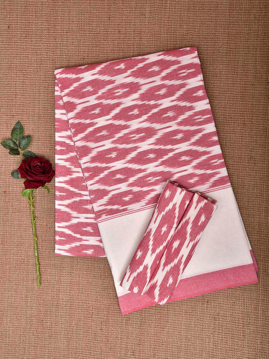 Pink and White Pochampally Ikat Cotton Handloom King Size Bedsheet with Grill Design 90 x 108 Inches with Pillow Covers bd0068