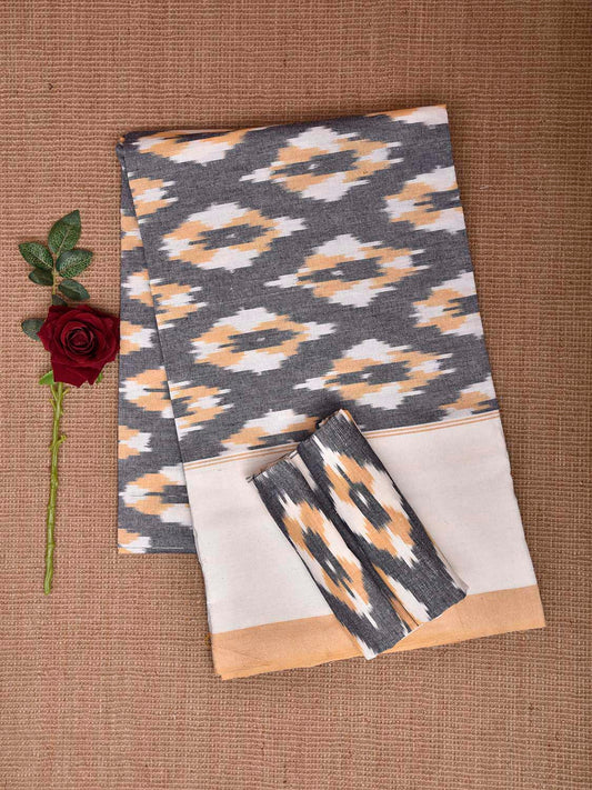 Grey and White Pochampally Ikat Cotton Handloom King Size Bedsheet with Buta Design 90 x 108 Inches with Pillow Covers bd0069