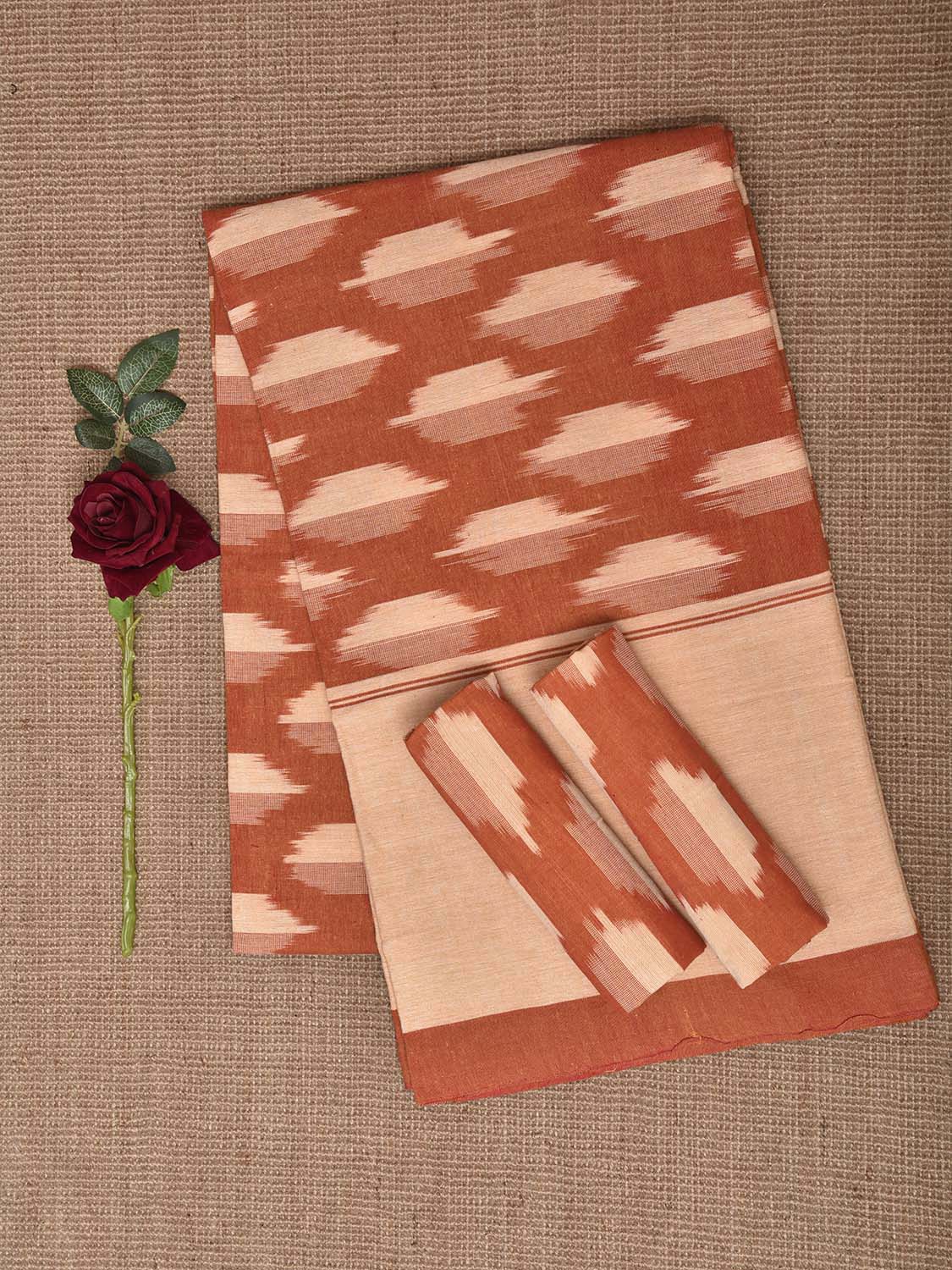 Orange and Cream Pochampally Ikat Cotton Handloom King Size Bedsheet with Buta Design 90 x 108 Inches with Pillow Covers bd0073
