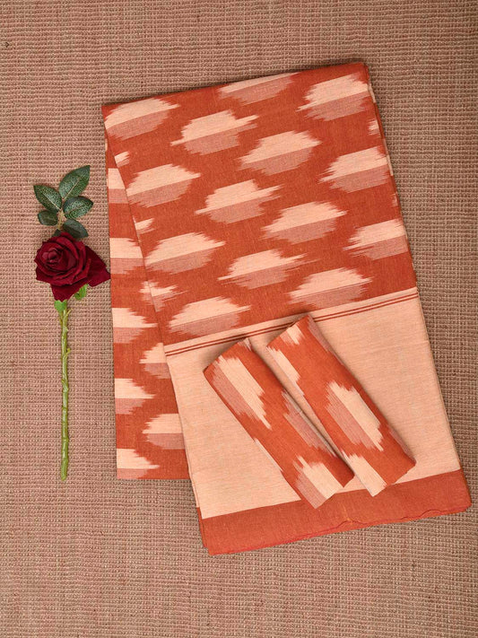 Orange and Cream Pochampally Ikat Cotton Handloom King Size Bedsheet with Buta Design 90 x 108 Inches with Pillow Covers bd0073