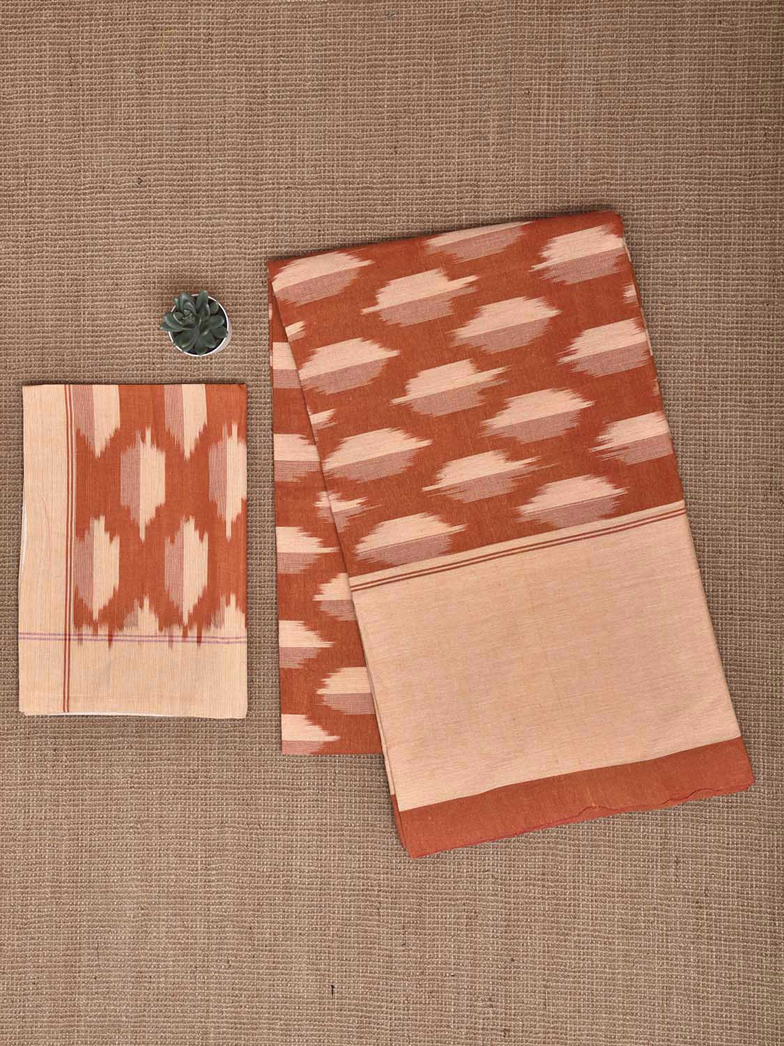 Orange and Cream Pochampally Ikat Cotton Handloom King Size Bedsheet with Buta Design 90 x 108 Inches with Pillow Covers bd0073