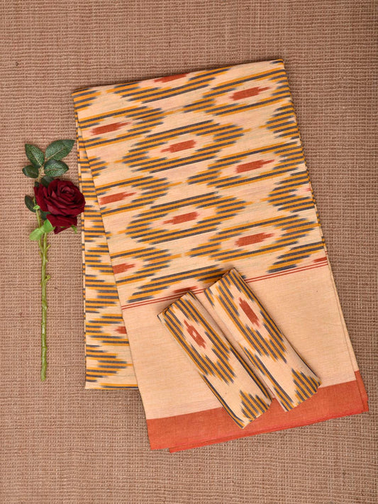 Cream and Red Pochampally Ikat Cotton Handloom King Size Bedsheet with Buta Design 90 x 108 Inches with Pillow Covers bd0074