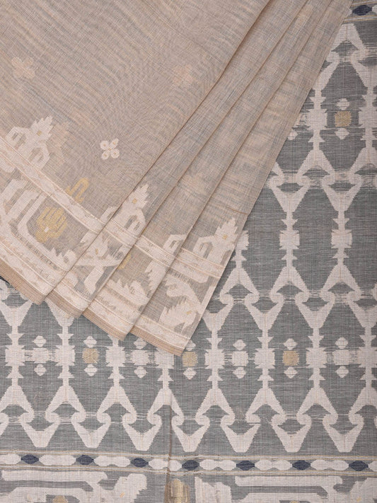 Beige Dhakai Jamdani Cotton Viscose Saree with Border and Pallu Design dj0044