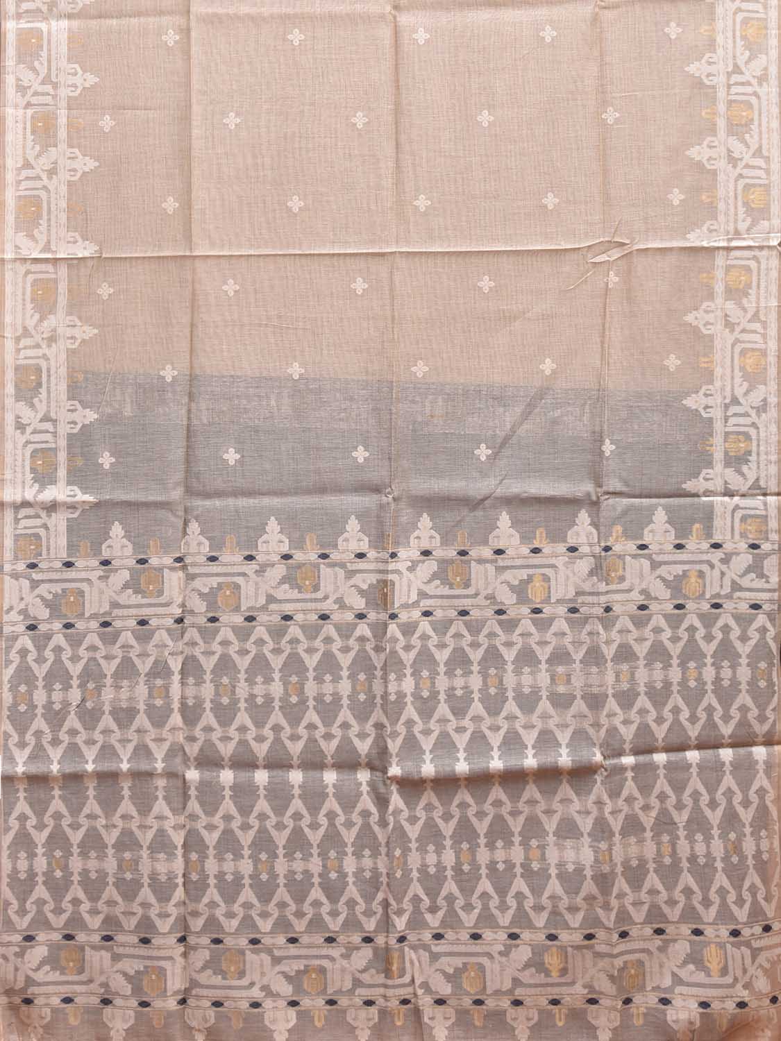Beige Dhakai Jamdani Cotton Viscose Saree with Border and Pallu Design dj0044