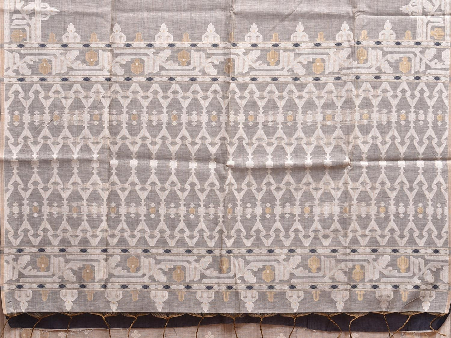 Beige Dhakai Jamdani Cotton Viscose Saree with Border and Pallu Design dj0044