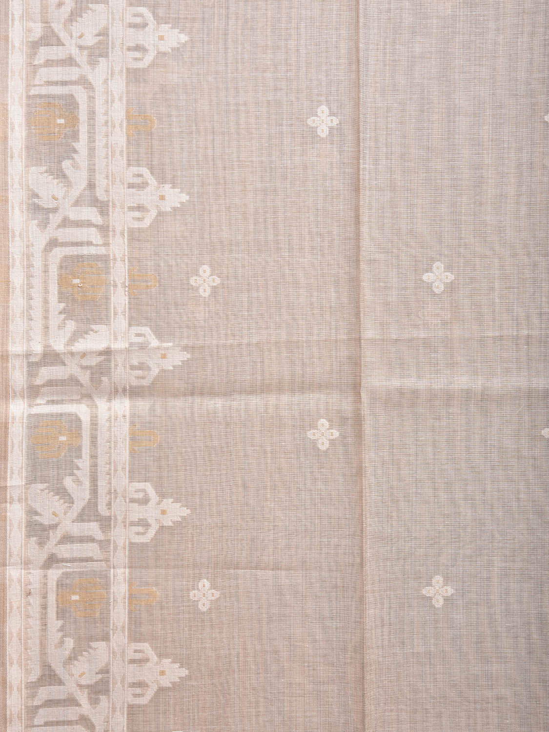 Beige Dhakai Jamdani Cotton Viscose Saree with Border and Pallu Design dj0044