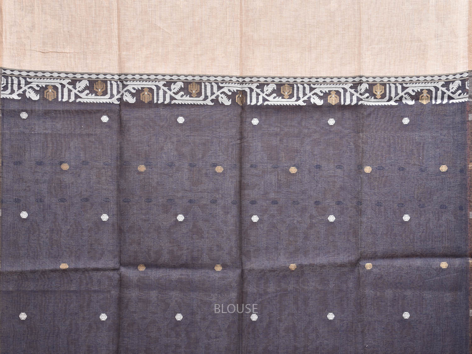 Beige Dhakai Jamdani Cotton Viscose Saree with Border and Pallu Design dj0044