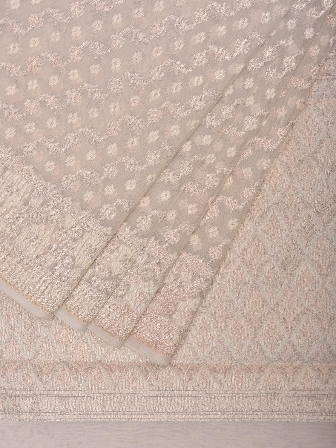 Beige Dhakai Jamdani Cotton Viscose Saree with Diagonal and Border Design dj0098