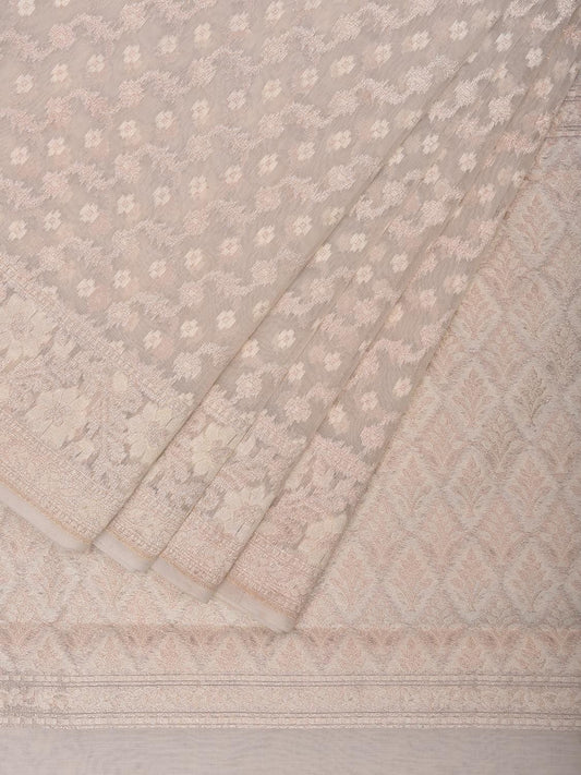 Beige Dhakai Jamdani Cotton Viscose Saree with Diagonal and Border Design dj0098